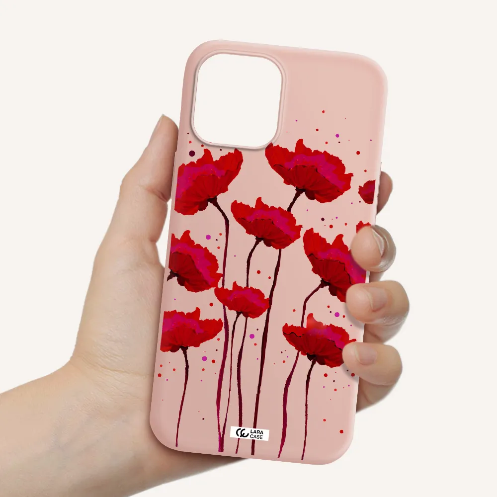 Red Fashion Flower Apple iPhone 12 pro Silicone pastel pink Case