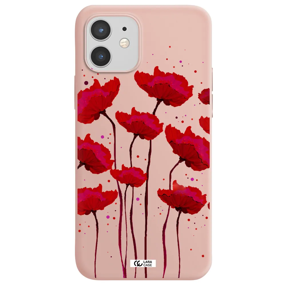 Red Fashion Flower Apple iPhone 12 Silicone pastel pink Case