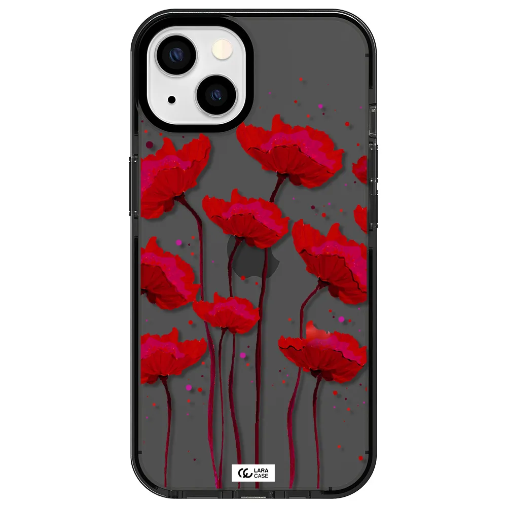 Red Fashion Flower Apple iPhone 13 impact Smoke Black Case