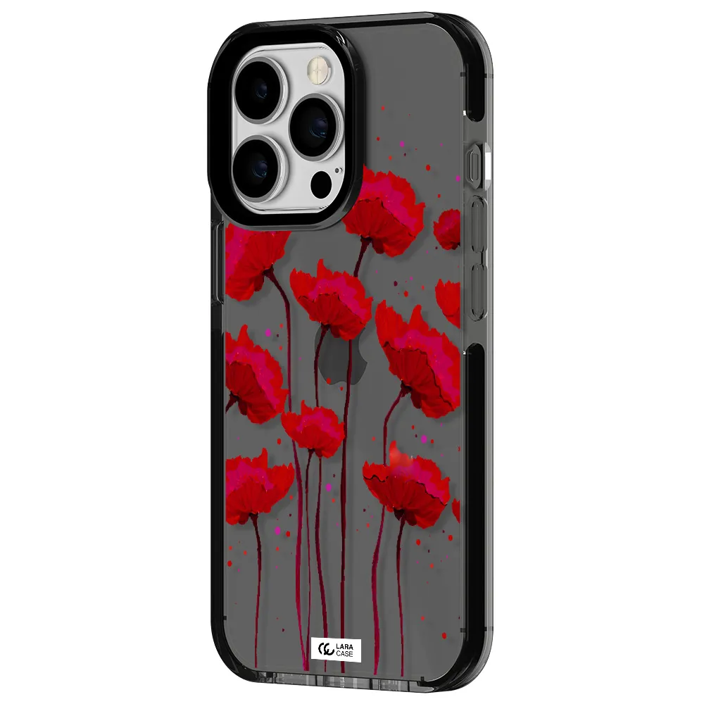 Red Fashion Flower Apple iPhone 13 Pro impact Smoke Black Case