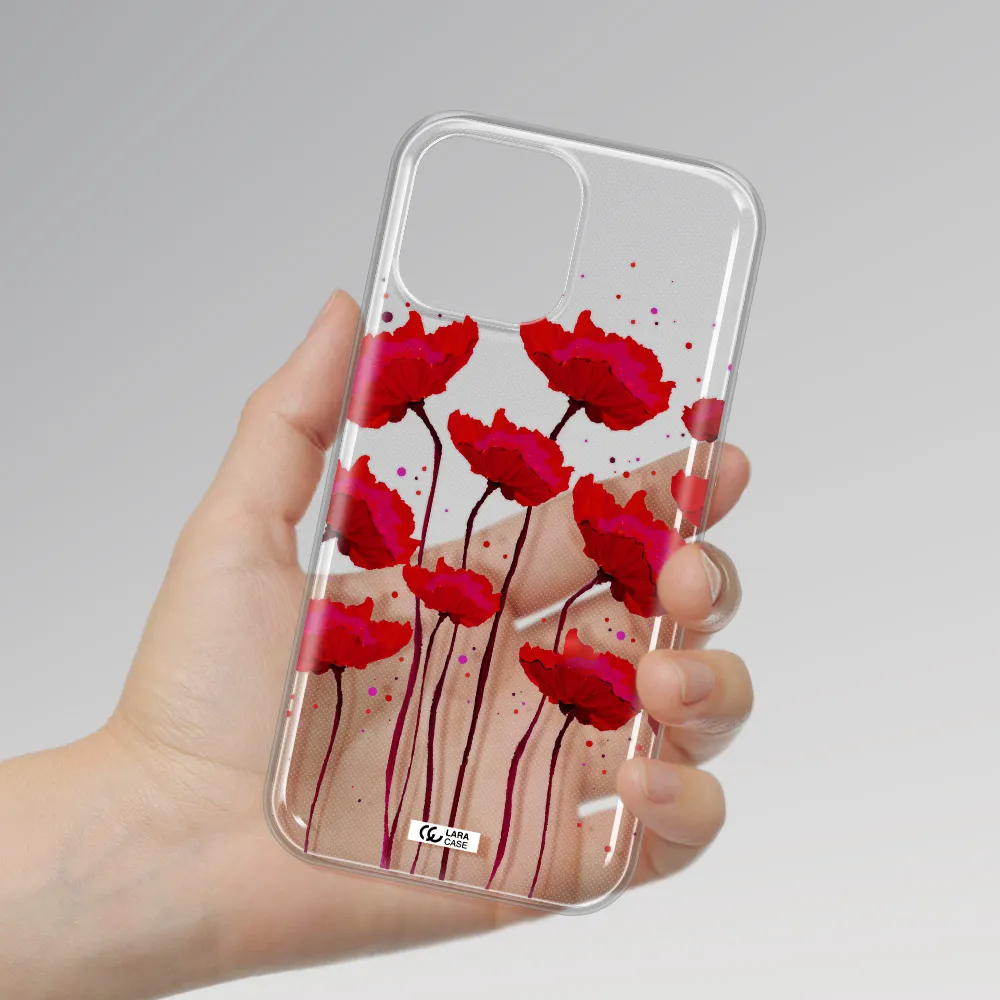 Red Fashion Flower Apple iPhone 13 Pro Max Clear TPU Case