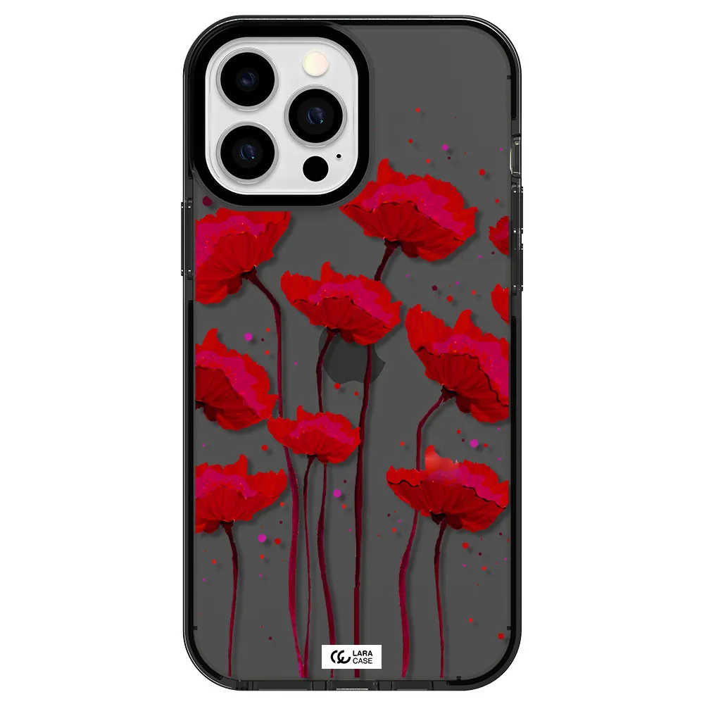 Red Fashion Flower Apple iPhone 13 Pro Max impact Smoke Black Case
