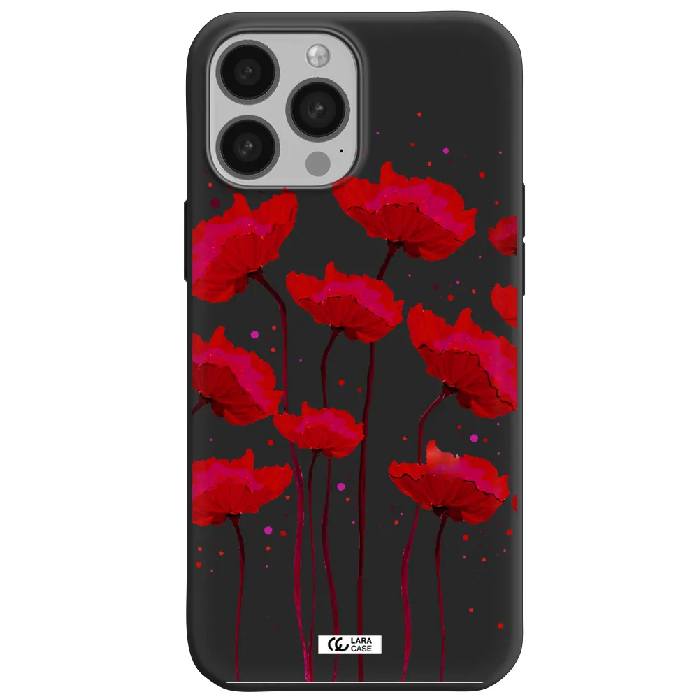 Red Fashion Flower Apple iPhone 13 Pro Max Silicone black Case