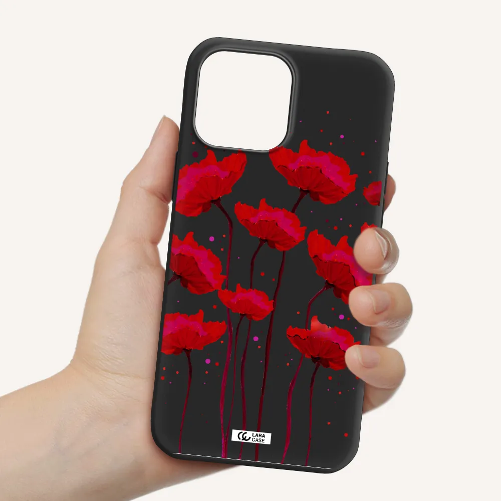 Red Fashion Flower Apple iPhone 13 Pro Max Silicone black Case
