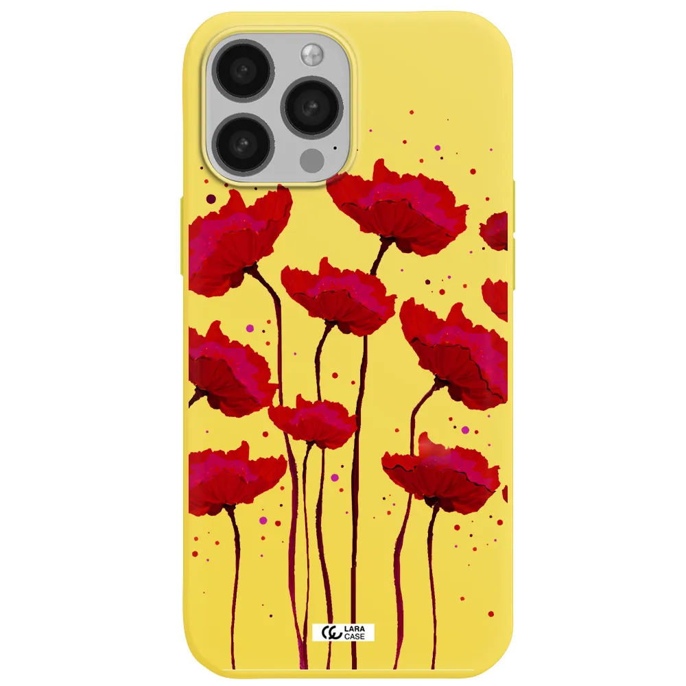 Red Fashion Flower Apple iPhone 13 Pro Max Silicone canary yellow Case
