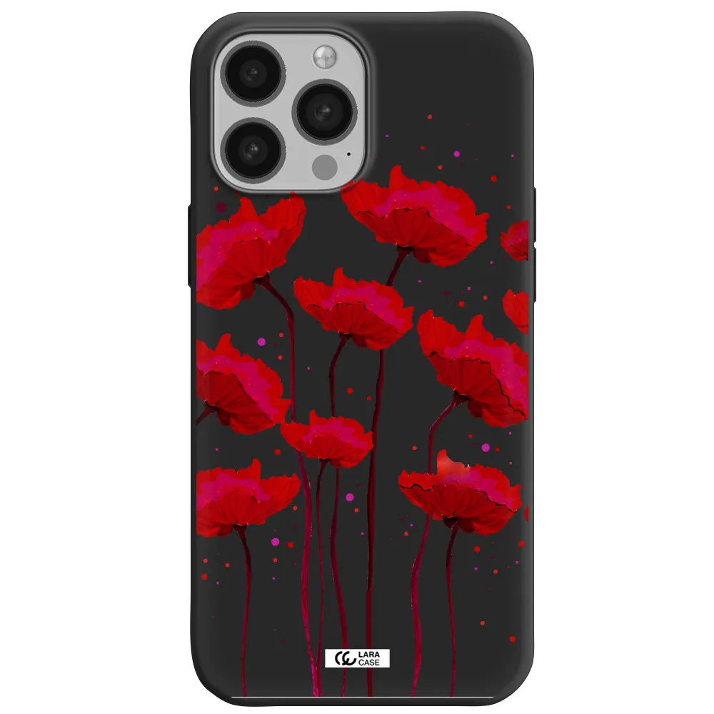 Red Fashion Flower Apple iPhone 13 Pro Silicone black Case