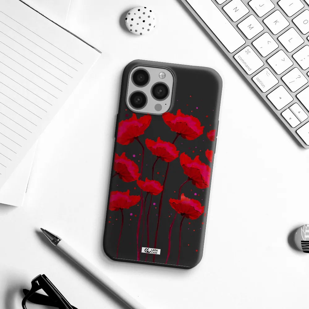 Red Fashion Flower Apple iPhone 13 Pro Silicone black Case