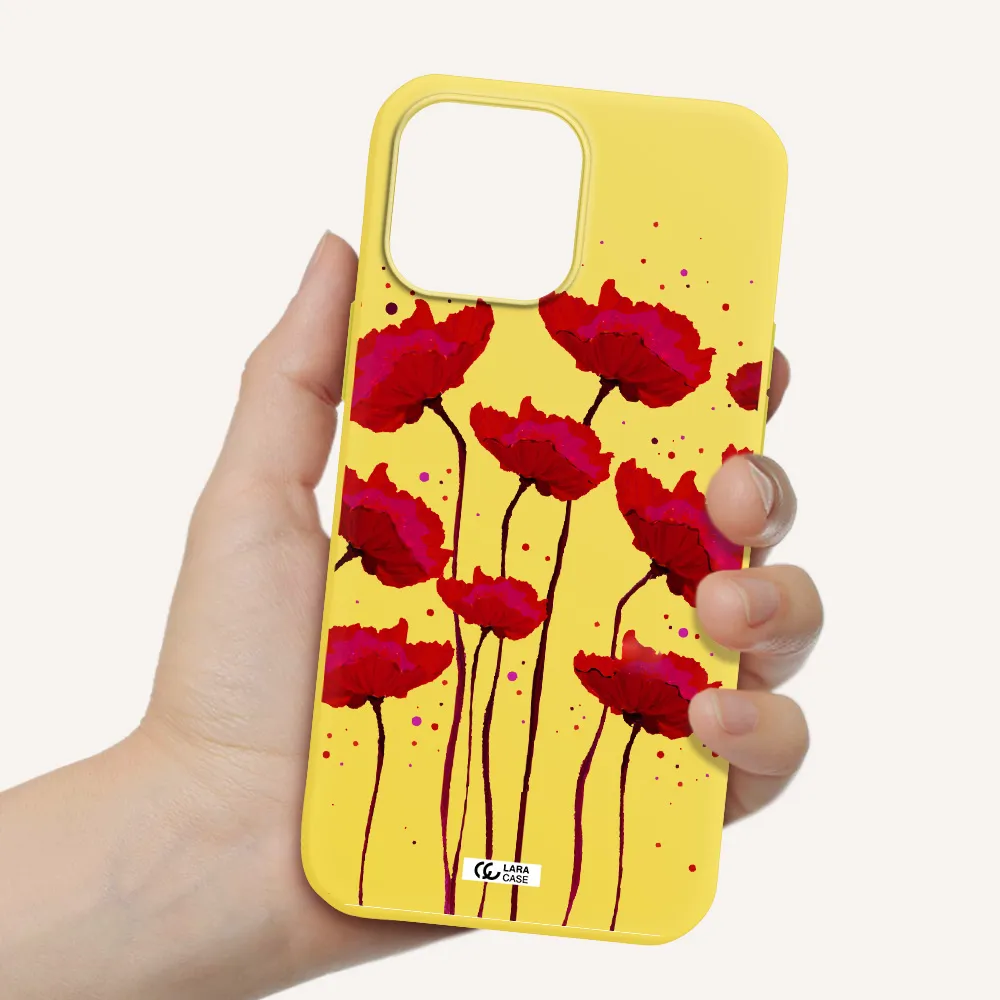 Red Fashion Flower Apple iPhone 13 Pro Silicone canary yellow Case