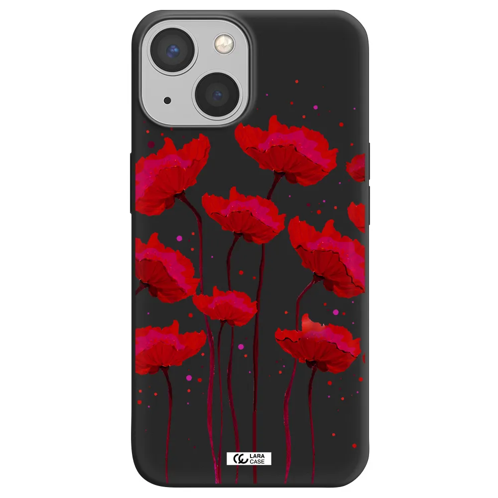 Red Fashion Flower Apple iPhone 13 Silicone black Case
