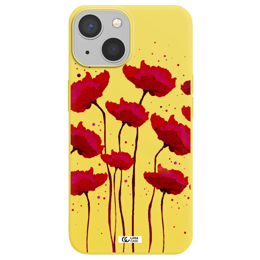 Red Fashion Flower Apple iPhone 13 Silicone canary yellow Case