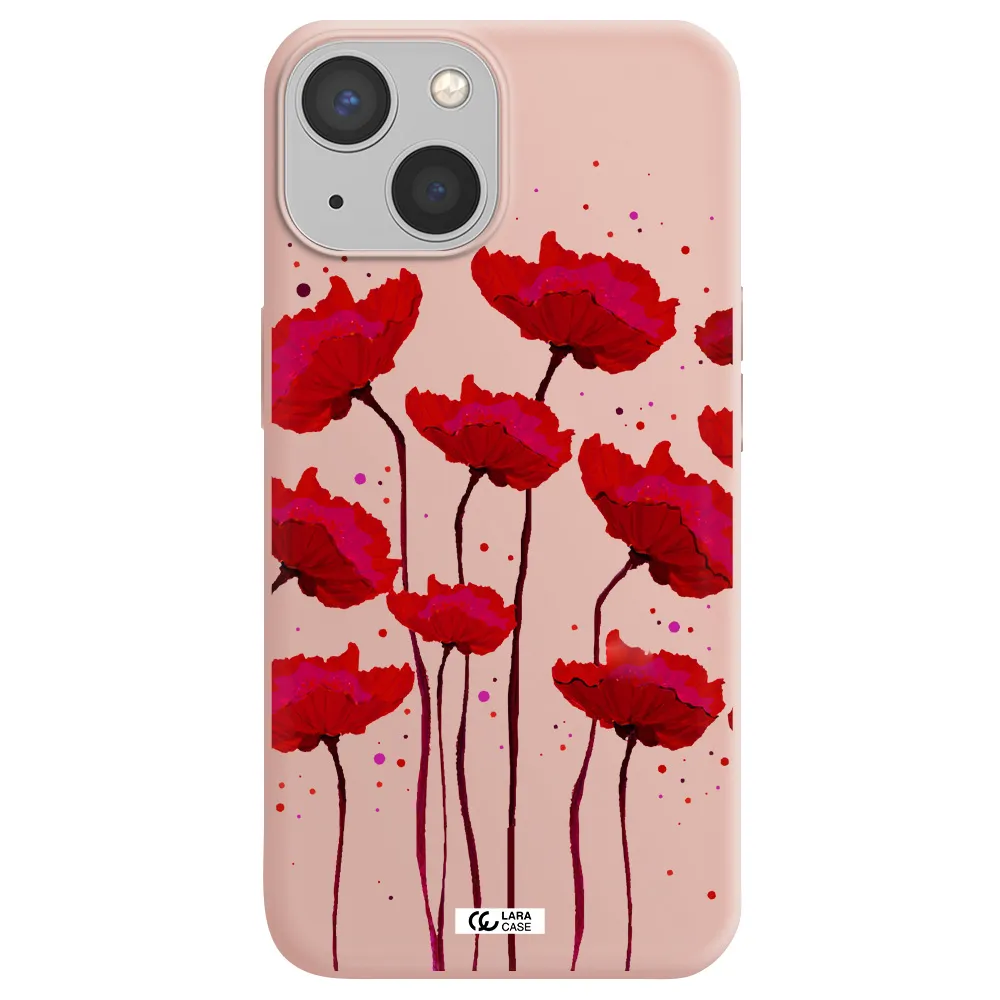 Red Fashion Flower Apple iPhone 13 Silicone pastel pink Case