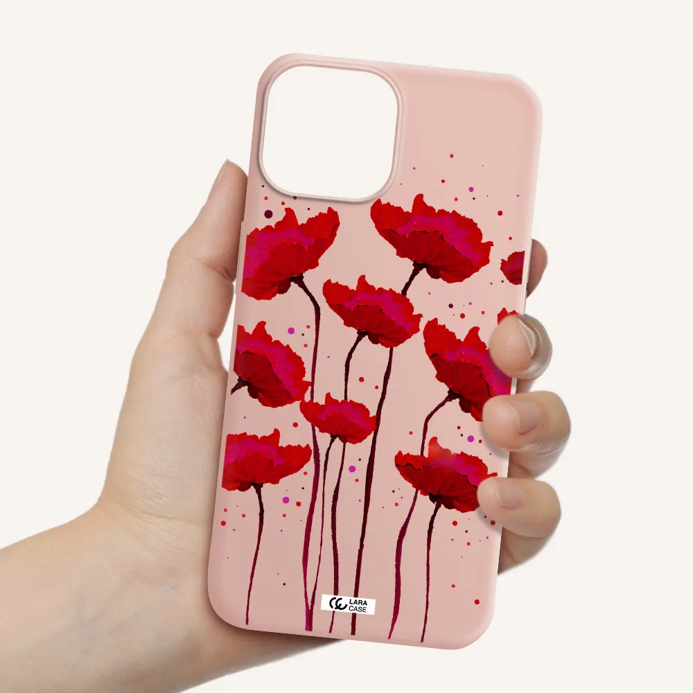 Red Fashion Flower Apple iPhone 13 Silicone pastel pink Case