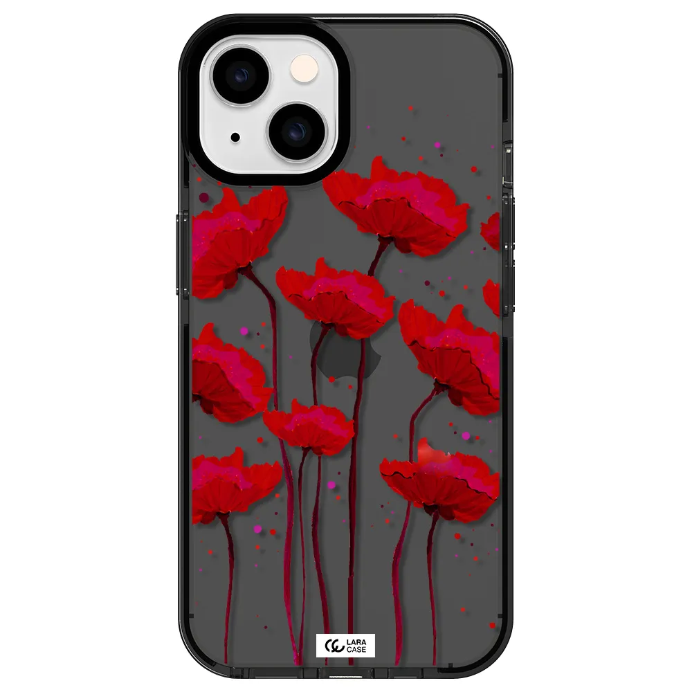 Red Fashion Flower Apple iPhone 14 impact Smoke Black Case
