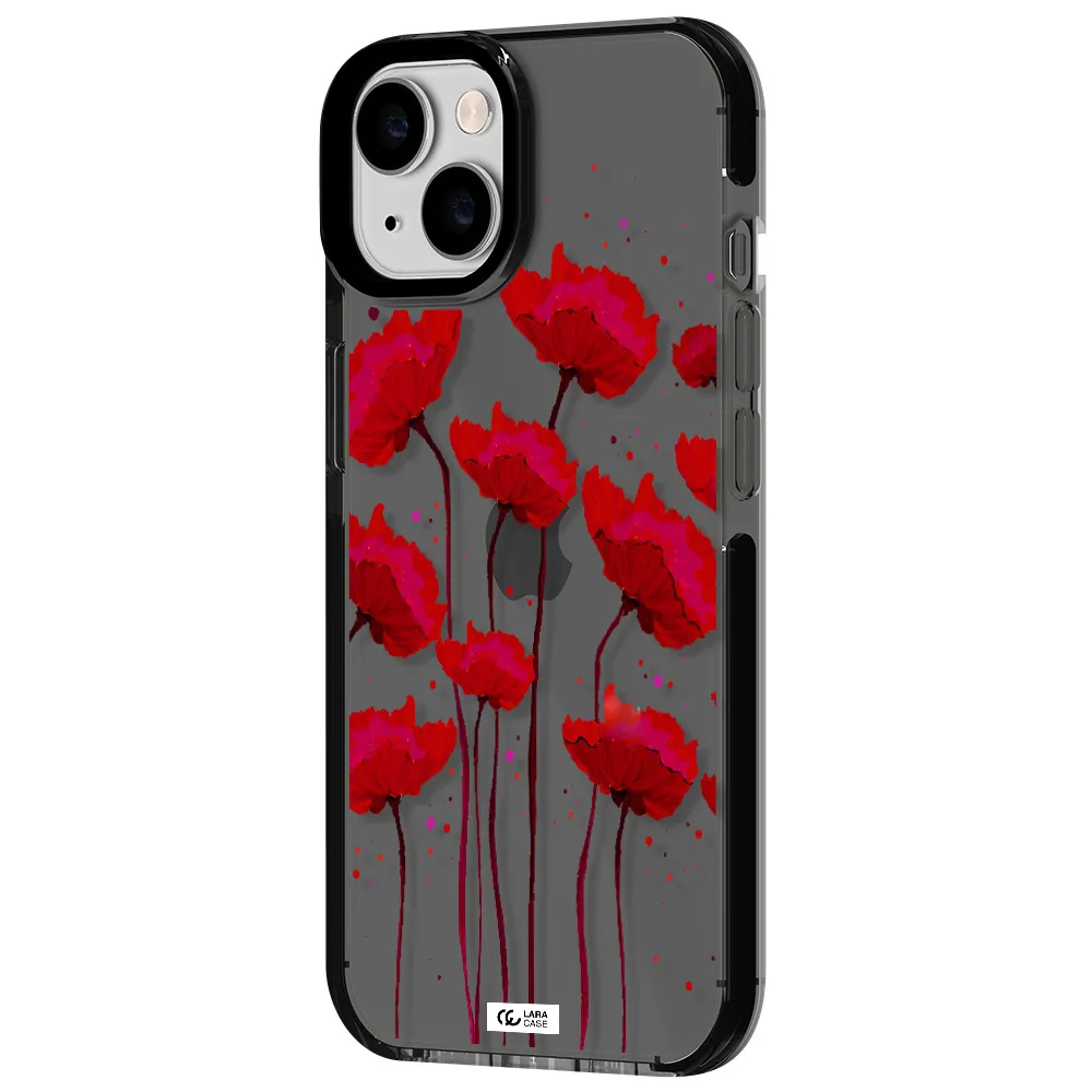 Red Fashion Flower Apple iPhone 14 impact Smoke Black Case