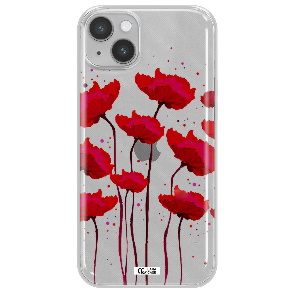 Red Fashion Flower Apple iPhone 14 plus Clear TPU Case