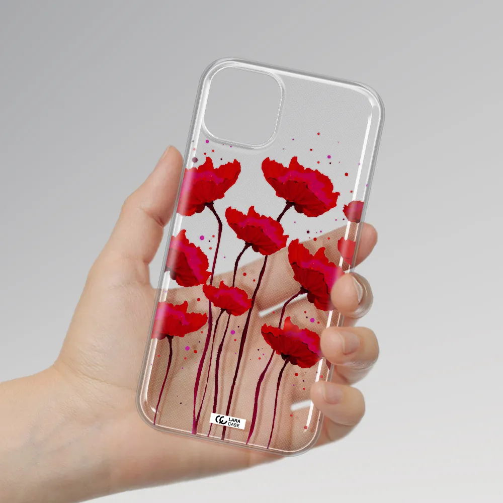 Red Fashion Flower Apple iPhone 14 plus Clear TPU Case