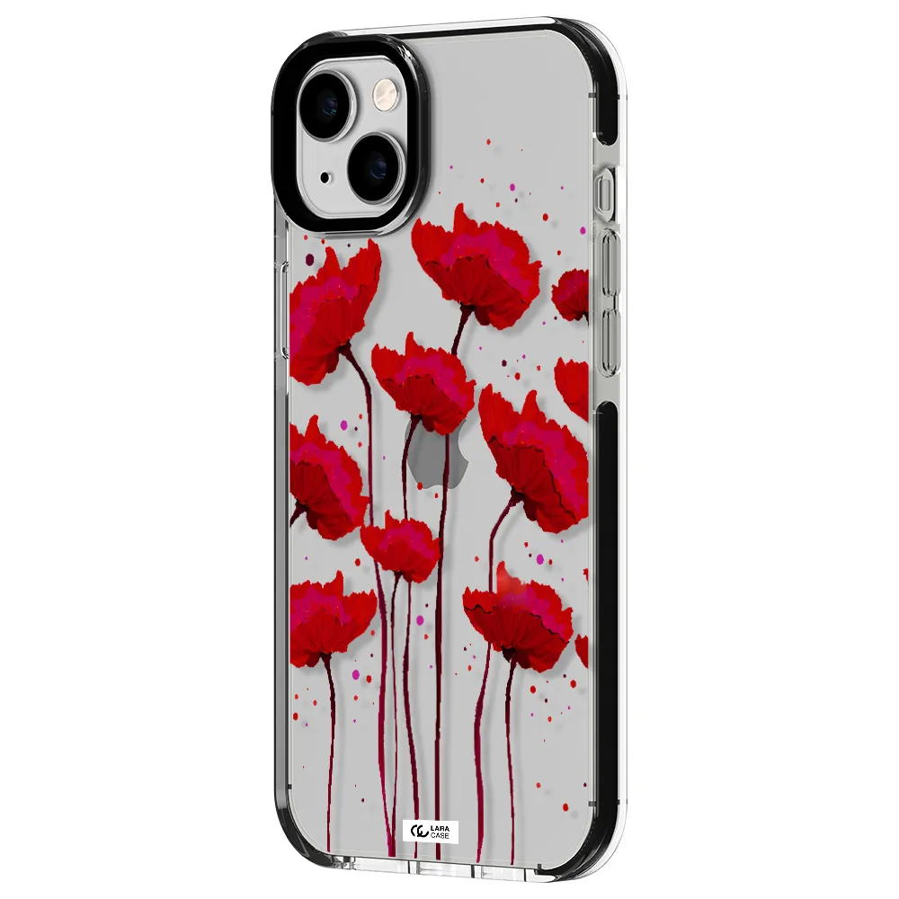 Red Fashion Flower Apple iPhone 14 plus impact black border Case