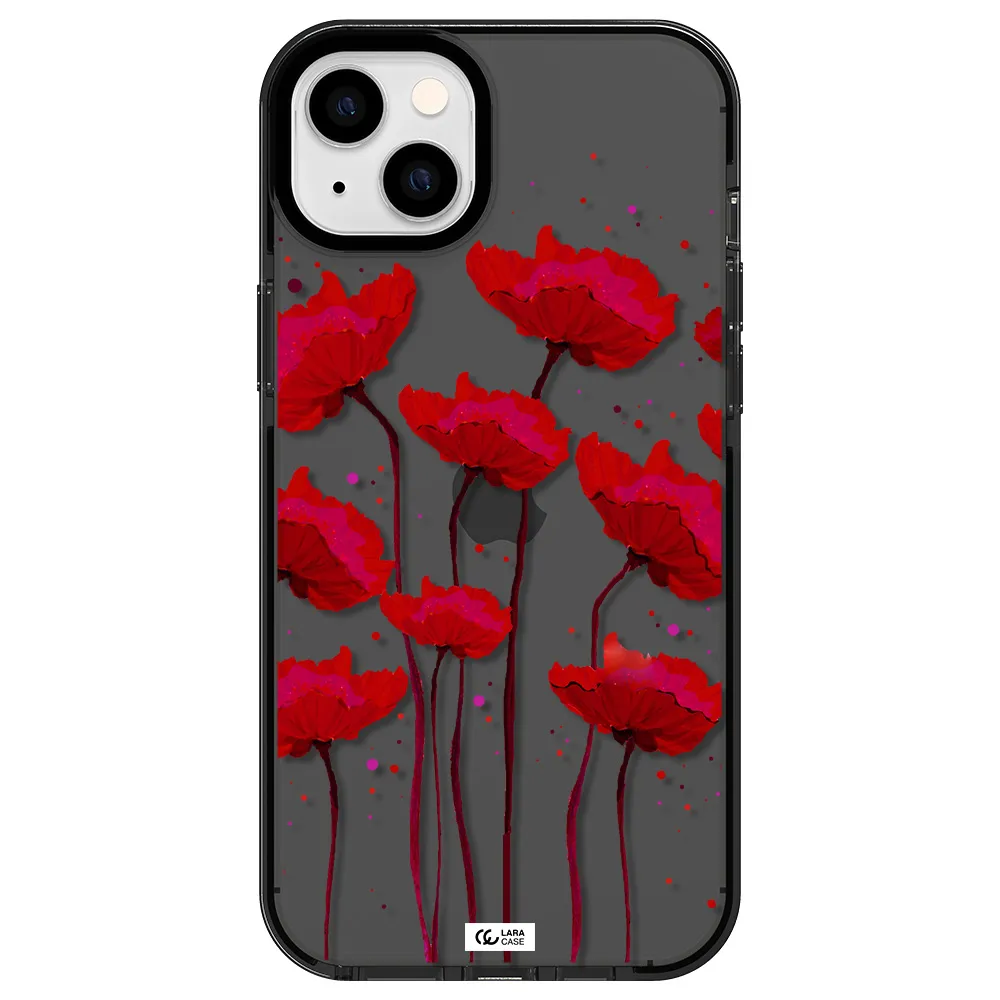 Red Fashion Flower Apple iPhone 14 plus impact Smoke Black Case
