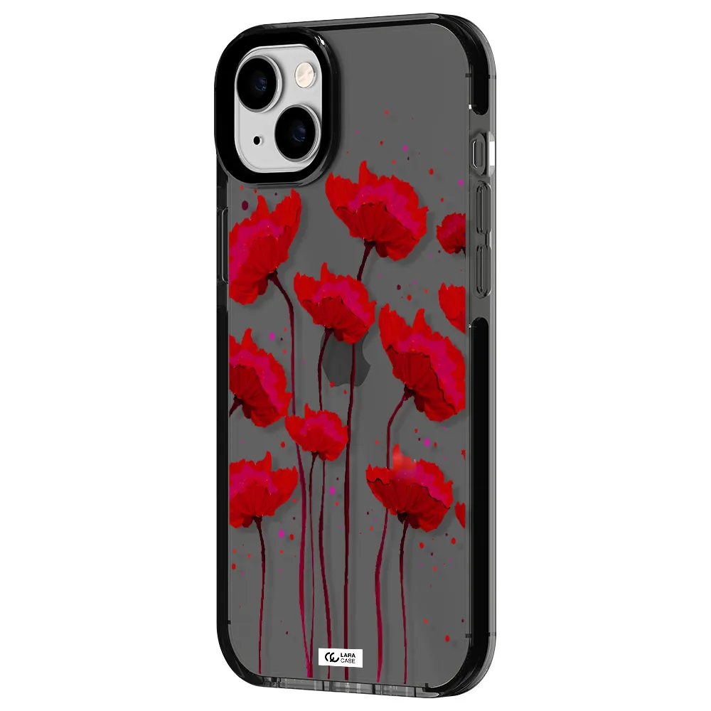 Red Fashion Flower Apple iPhone 14 plus impact Smoke Black Case