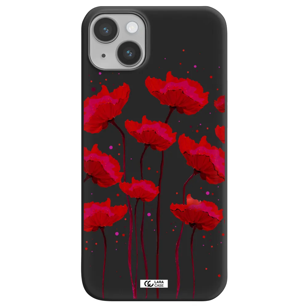 Red Fashion Flower Apple iPhone 14 plus Silicone black Case
