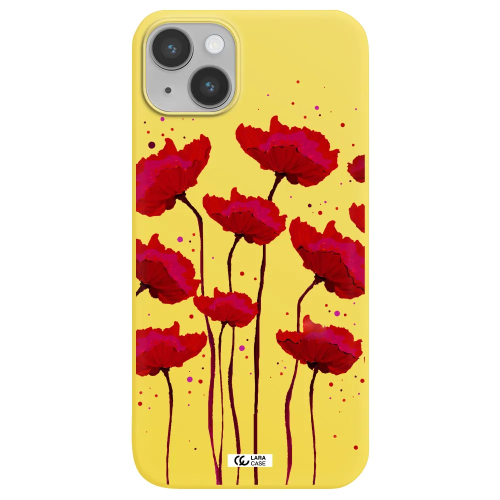 Red Fashion Flower Apple iPhone 14 plus Silicone canary yellow Case
