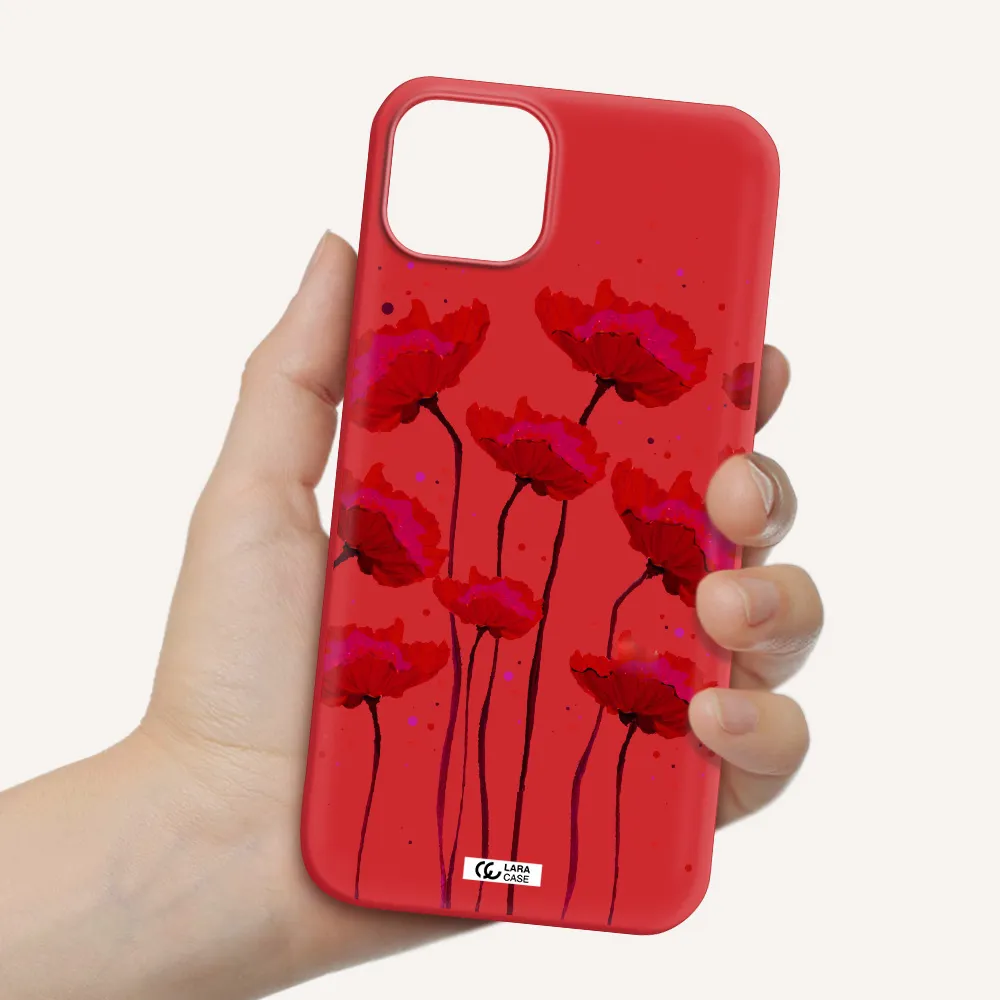 Red Fashion Flower Apple iPhone 14 plus Silicone Imperial Red Case