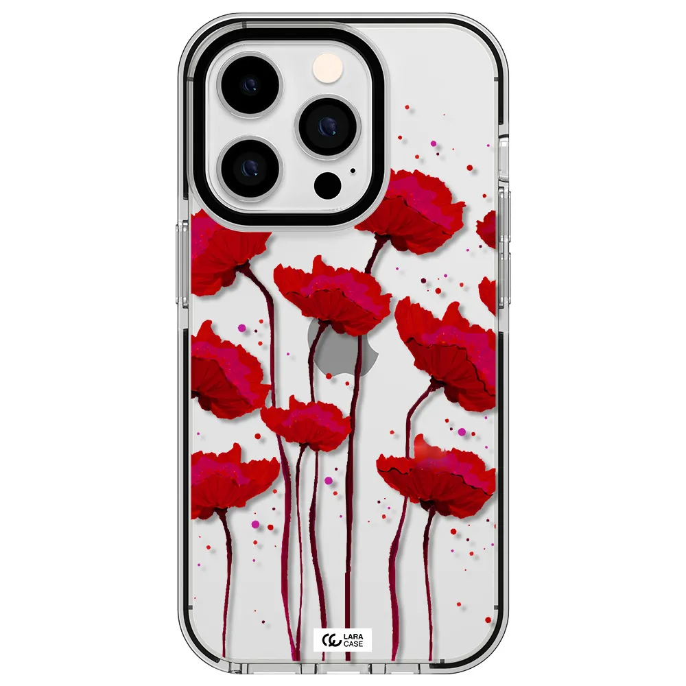 Red Fashion Flower Apple iPhone 14 pro impact black border Case