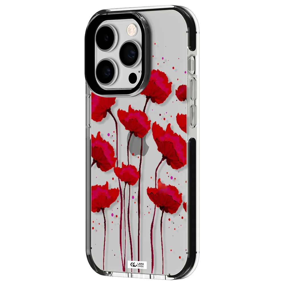 Red Fashion Flower Apple iPhone 14 pro impact black border Case