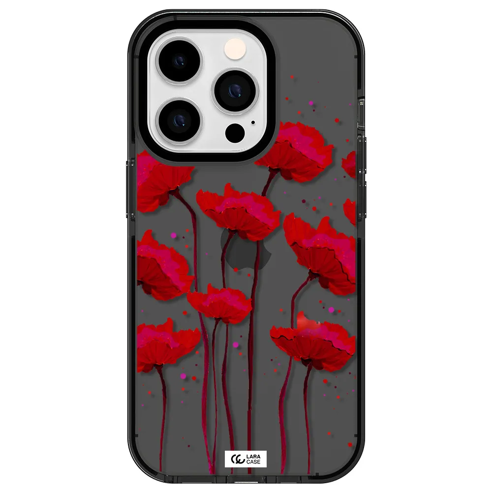 Red Fashion Flower Apple iPhone 14 pro impact Smoke Black Case