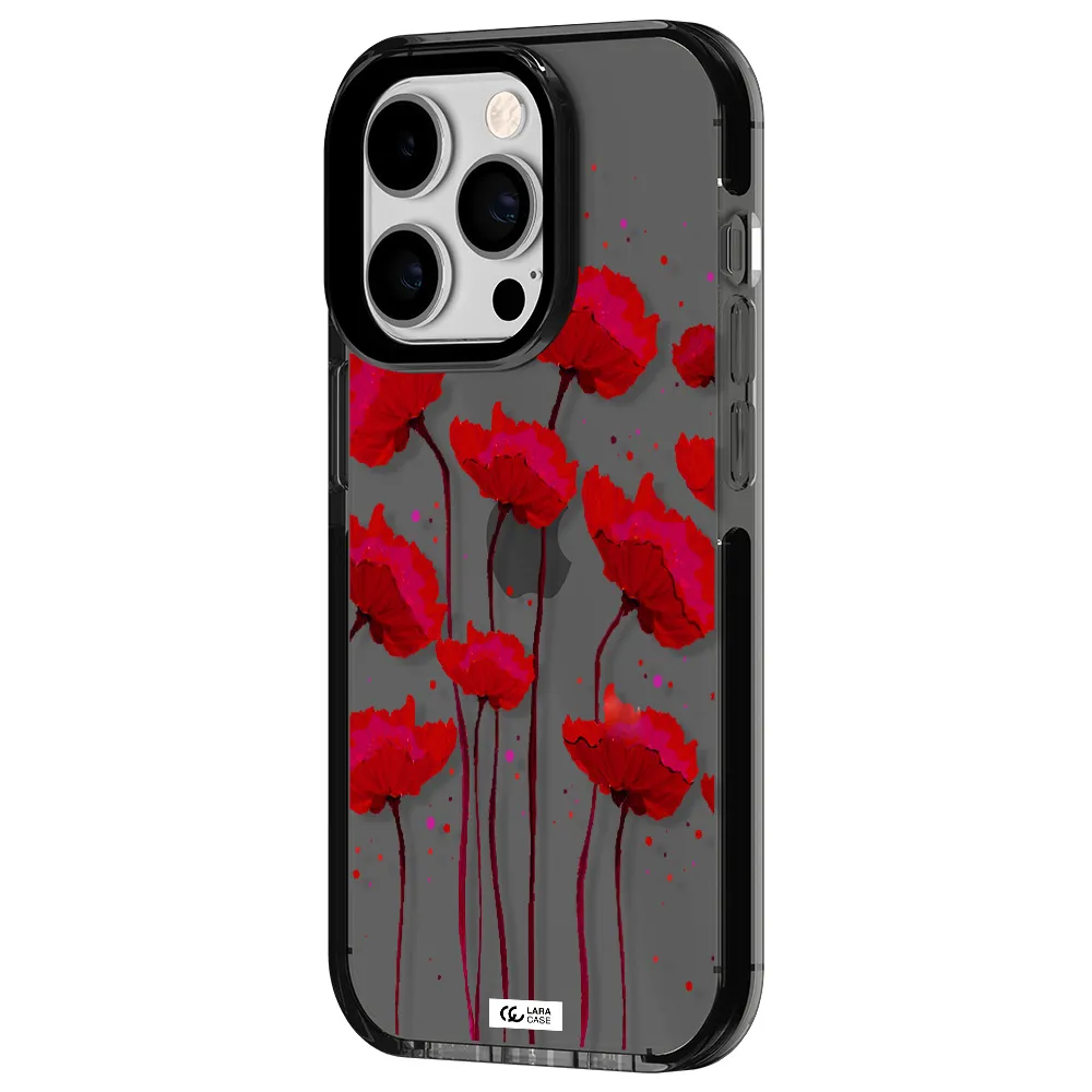 Red Fashion Flower Apple iPhone 14 pro impact Smoke Black Case