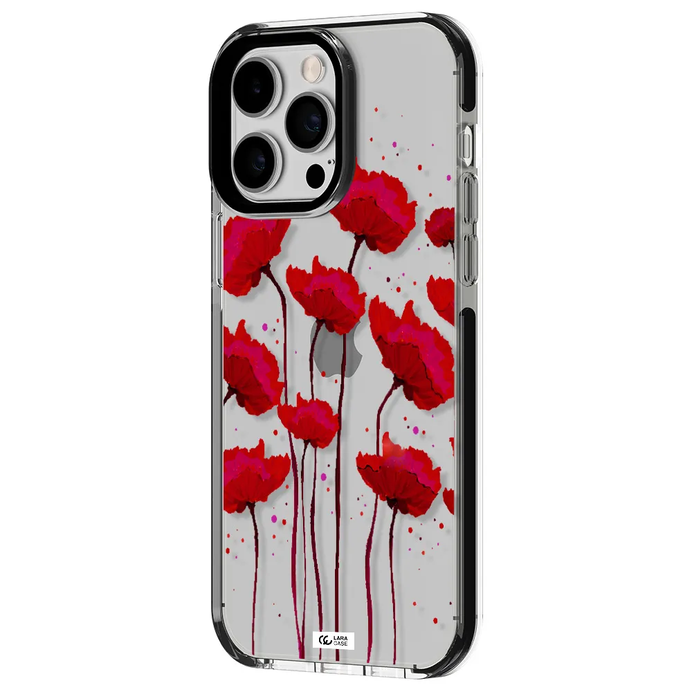 Red Fashion Flower Apple iPhone 14 pro max impact black border Case
