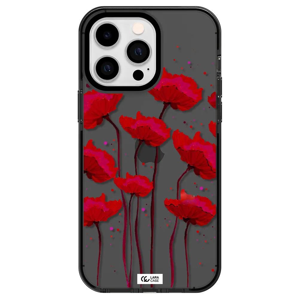 Red Fashion Flower Apple iPhone 14 pro max impact Smoke Black Case
