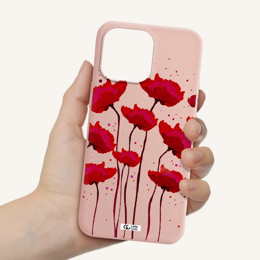 Red Fashion Flower Apple iPhone 14 pro max Silicone pastel pink Case