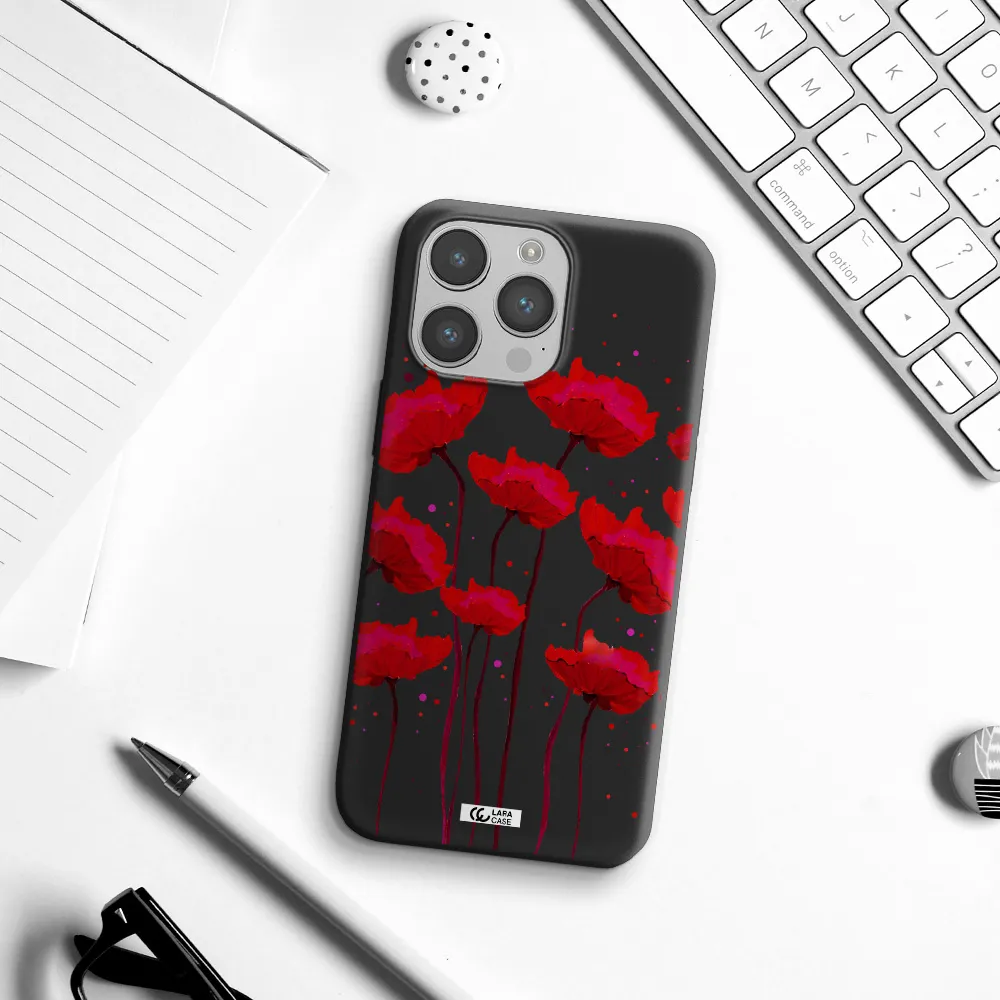Red Fashion Flower Apple iPhone 14 pro Silicone black Case