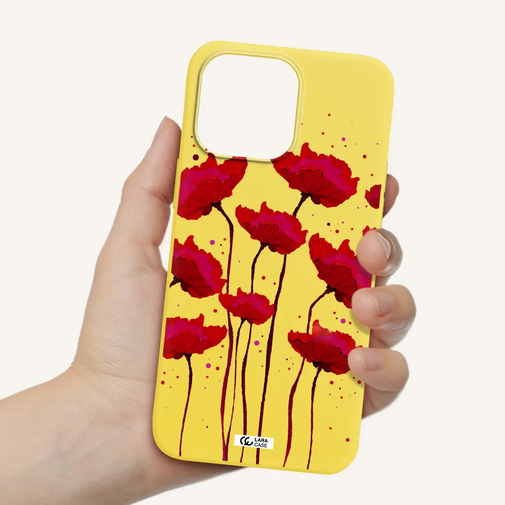 Red Fashion Flower Apple iPhone 14 pro Silicone canary yellow Case