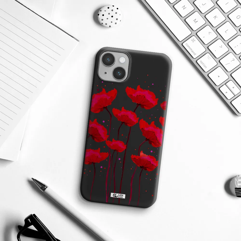 Red Fashion Flower Apple iPhone 14 Silicone black Case