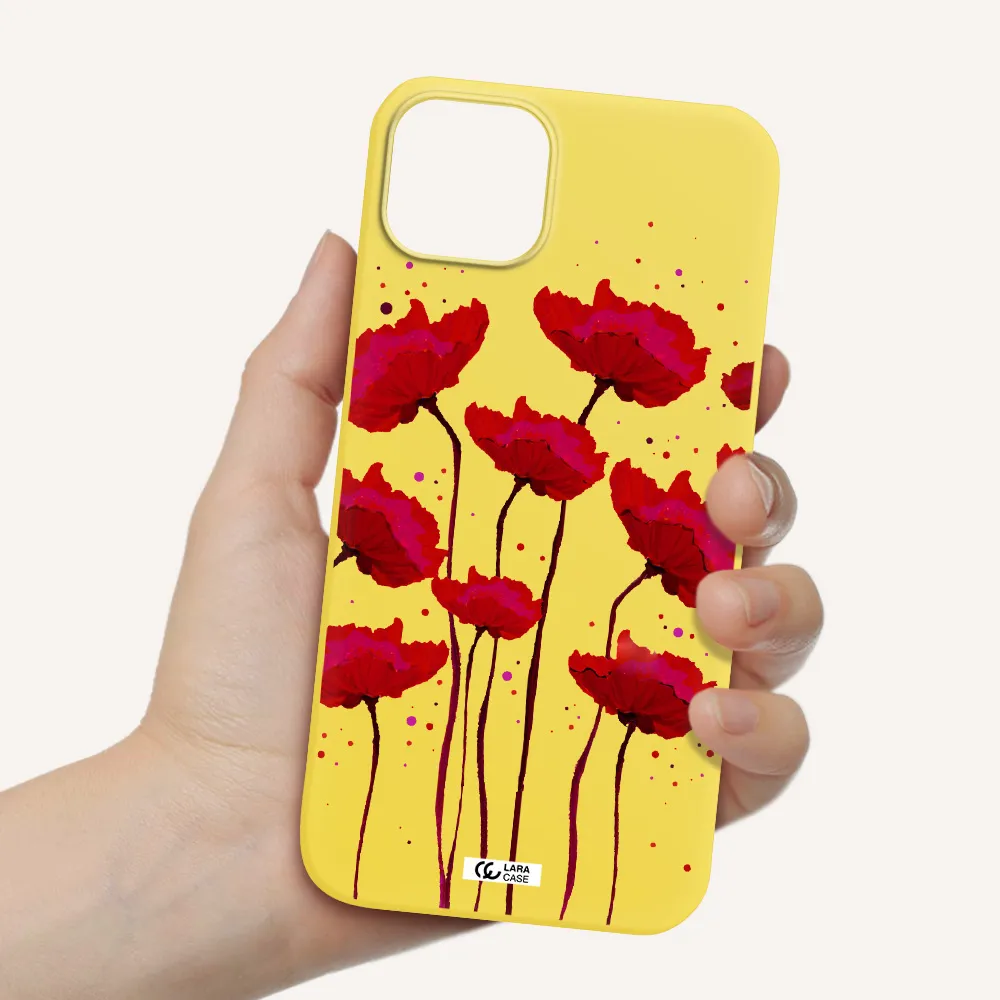 Red Fashion Flower Apple iPhone 14 Silicone canary yellow Case