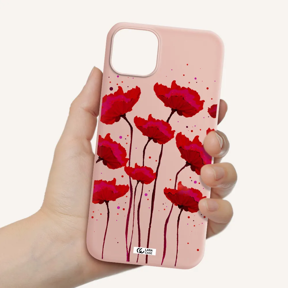 Red Fashion Flower Apple iPhone 14 Silicone pastel pink Case