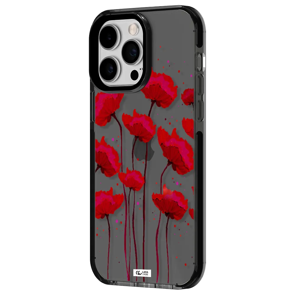 Red Fashion Flower Apple iPhone 15 Pro impact Smoke Black Case