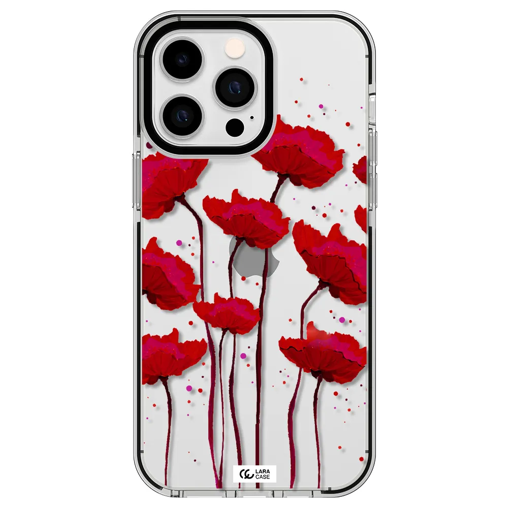 Red Fashion Flower Apple iPhone 15 Pro Max impact black border Case