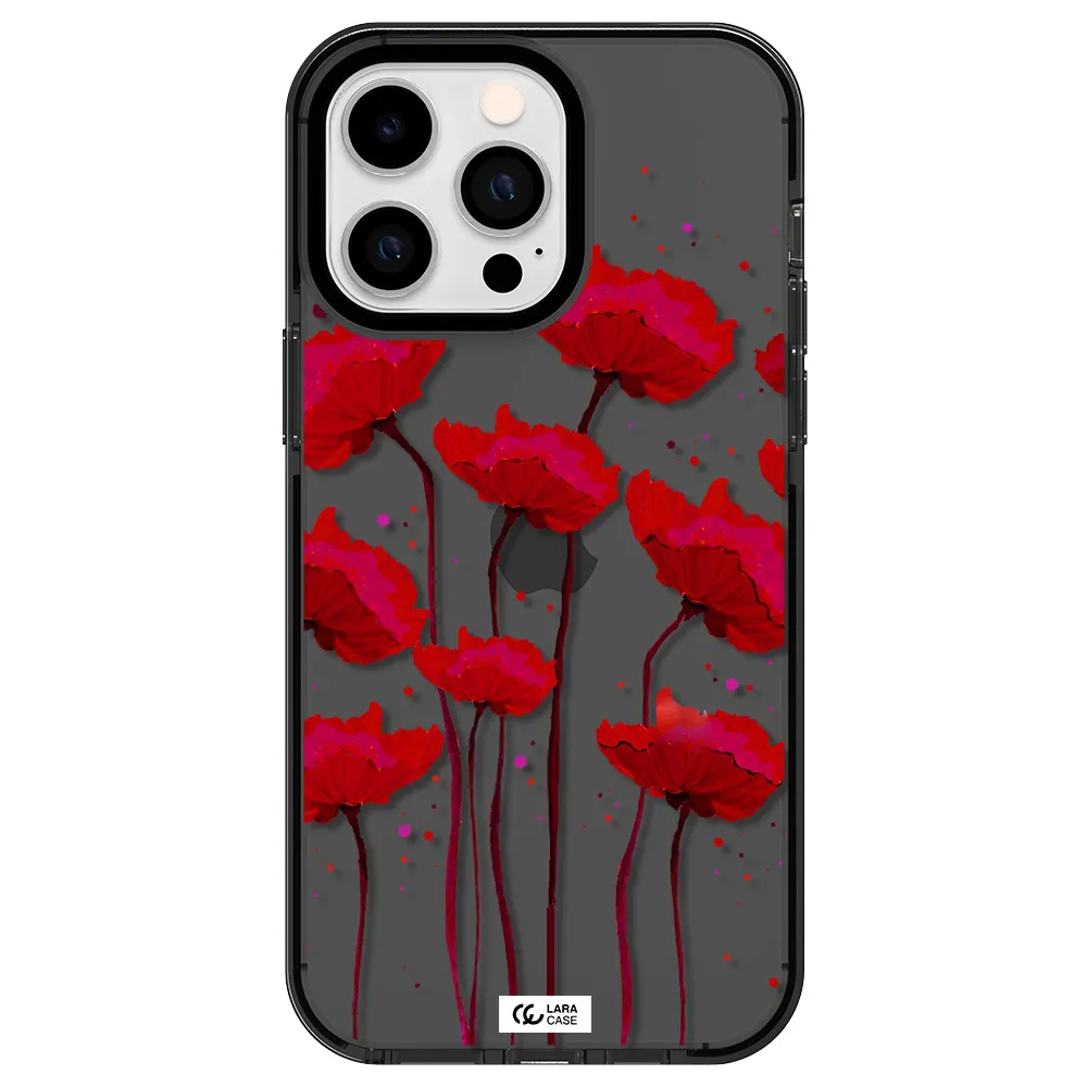 Red Fashion Flower Apple iPhone 15 Pro Max impact Smoke Black Case