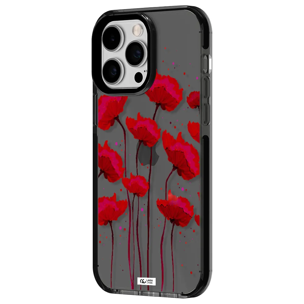 Red Fashion Flower Apple iPhone 15 Pro Max impact Smoke Black Case
