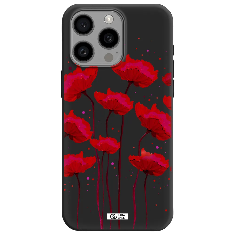 Red Fashion Flower Apple Iphone 15 Pro max Silicone black Case