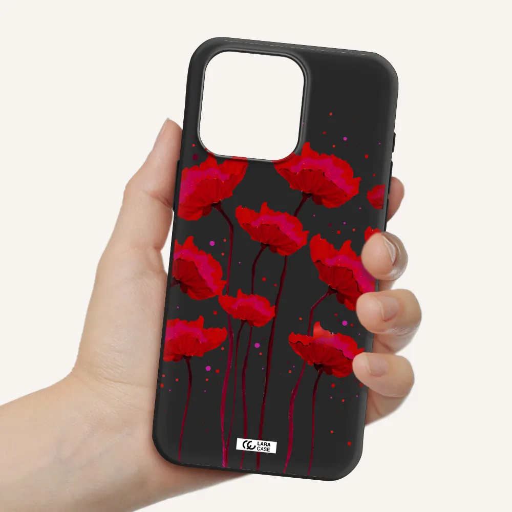 Red Fashion Flower Apple Iphone 15 Pro max Silicone black Case