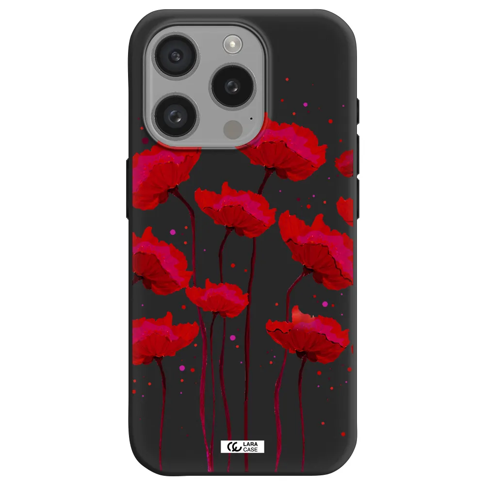 Red Fashion Flower Apple Iphone 15 Pro Silicone Black Case