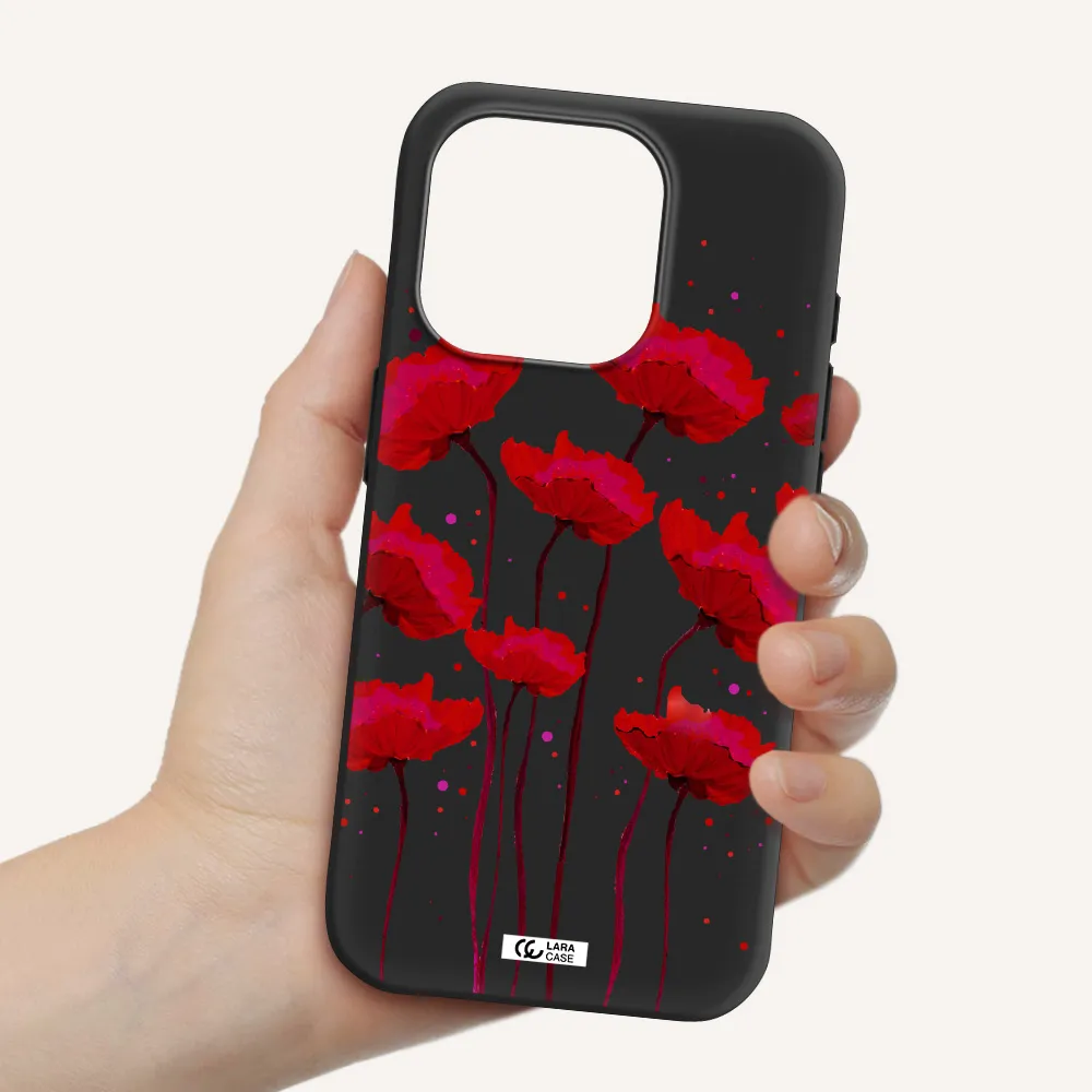 Red Fashion Flower Apple Iphone 15 Pro Silicone Black Case