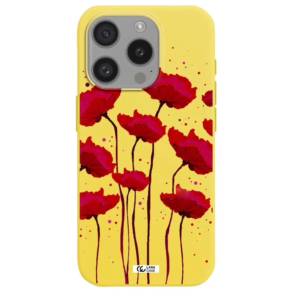 Red Fashion Flower Apple Iphone 15 Pro Silicone Canary Yellow Case