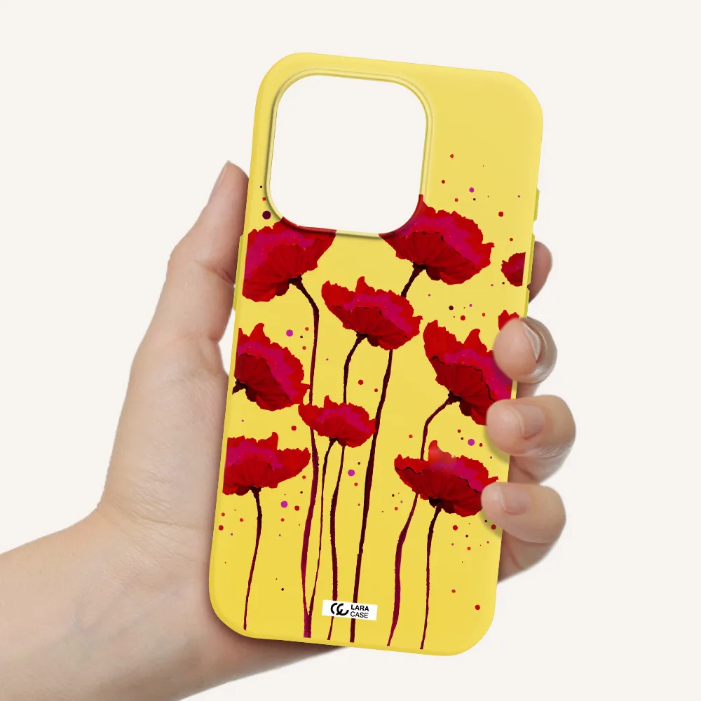 Red Fashion Flower Apple Iphone 15 Pro Silicone Canary Yellow Case