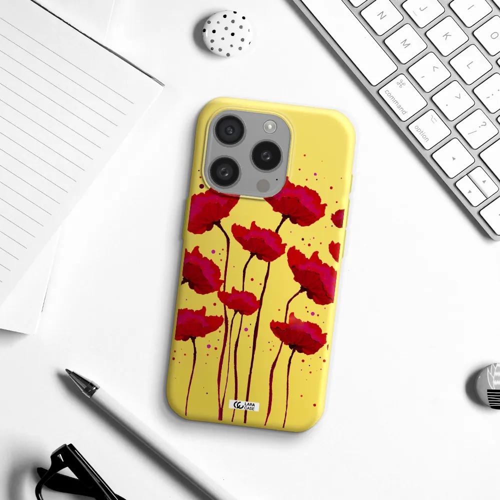 Red Fashion Flower Apple Iphone 15 Pro Silicone Canary Yellow Case