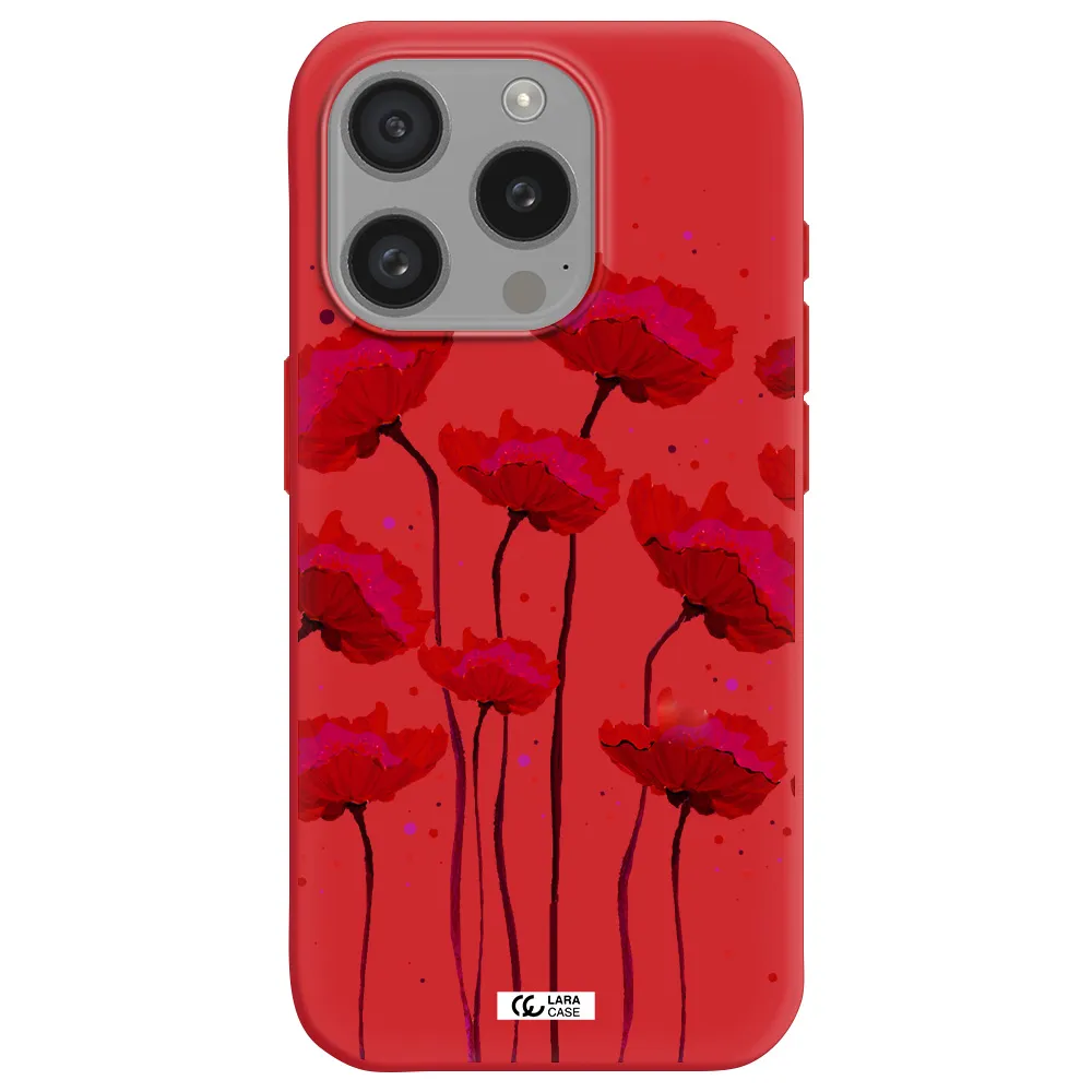 Red Fashion Flower Apple Iphone 15 Pro Silicone Imperial Red Case